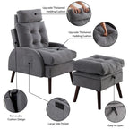Chaise longue en velours gris/beige/gris foncé avec pouf de rangement – Individuel
