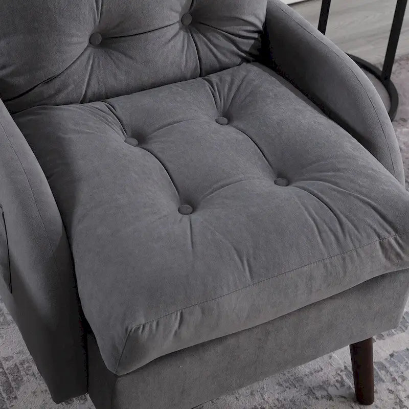 Chaise longue en velours gris/beige/gris foncé avec pouf de rangement – Individuel