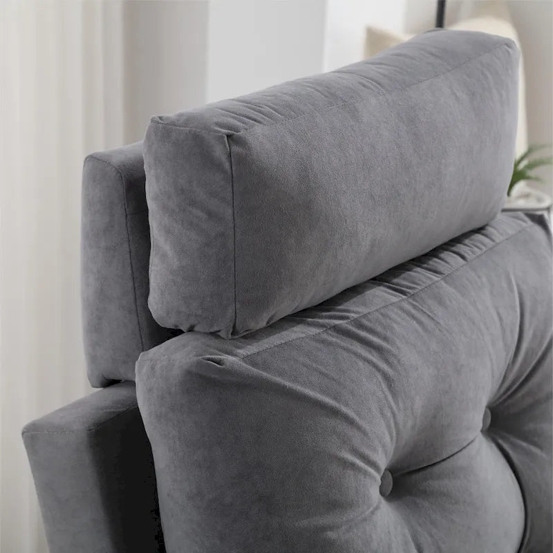 Chaise longue en velours gris/beige/gris foncé avec pouf de rangement – Individuel