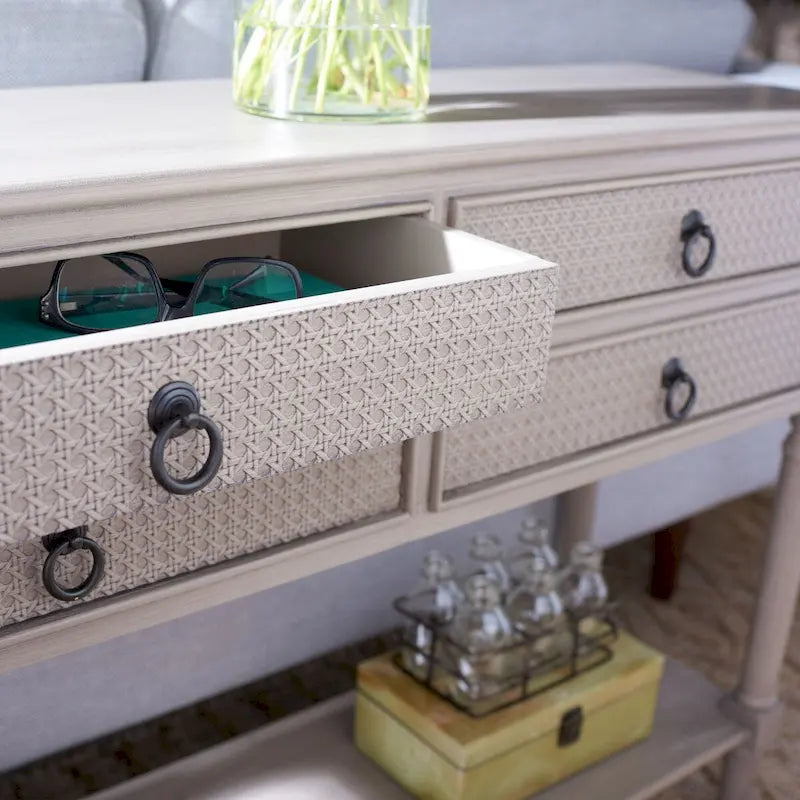 Console 4 tiroirs Blanc / Greige / Noir / Gris vieilli