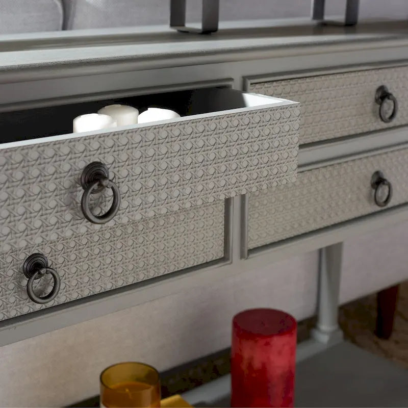 Console 4 tiroirs Blanc / Greige / Noir / Gris vieilli