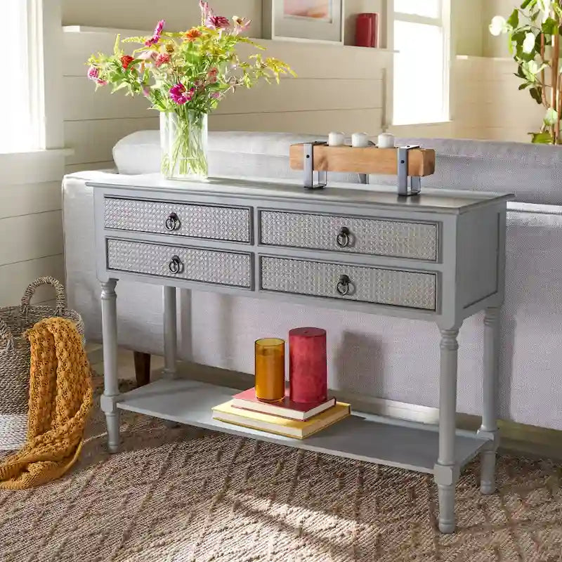 Console 4 tiroirs Blanc / Greige / Noir / Gris vieilli