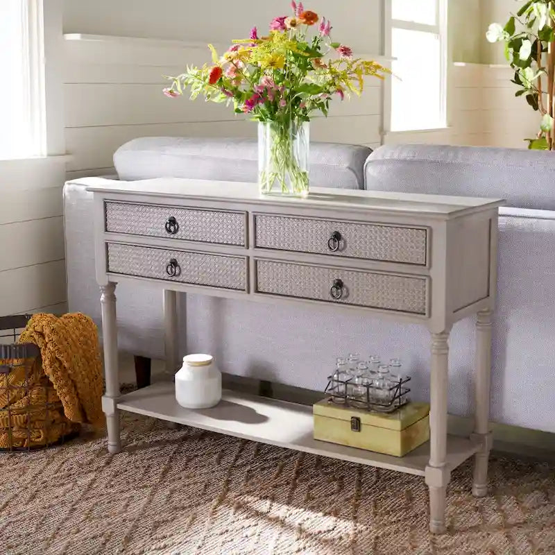 Console 4 tiroirs Blanc / Greige / Noir / Gris vieilli