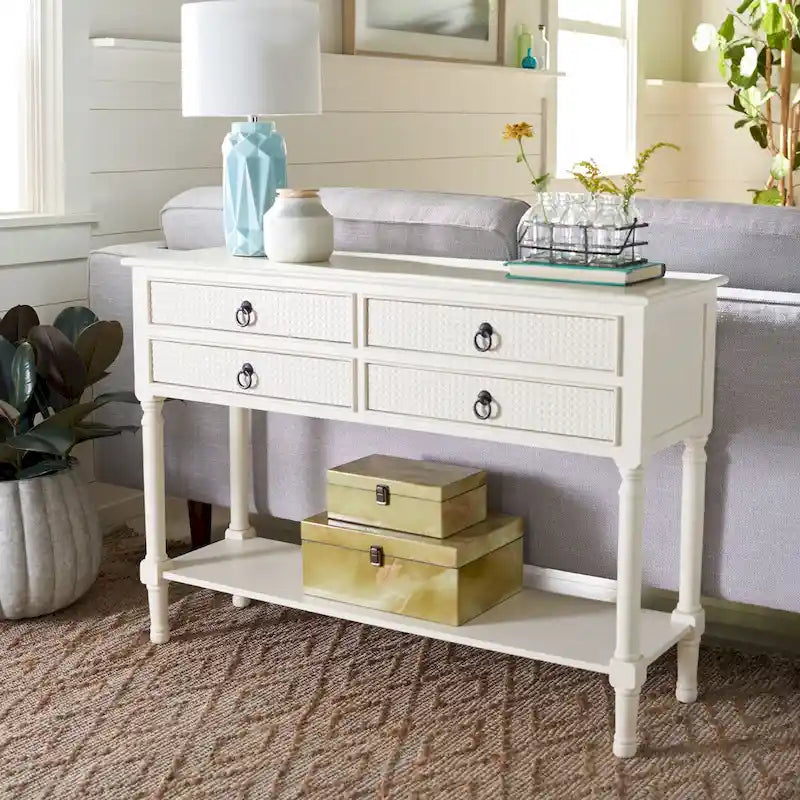 Console 4 tiroirs Blanc / Greige / Noir / Gris vieilli