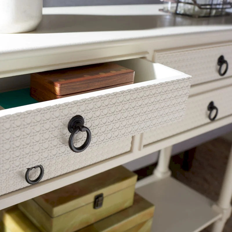 Console 4 tiroirs Blanc / Greige / Noir / Gris vieilli