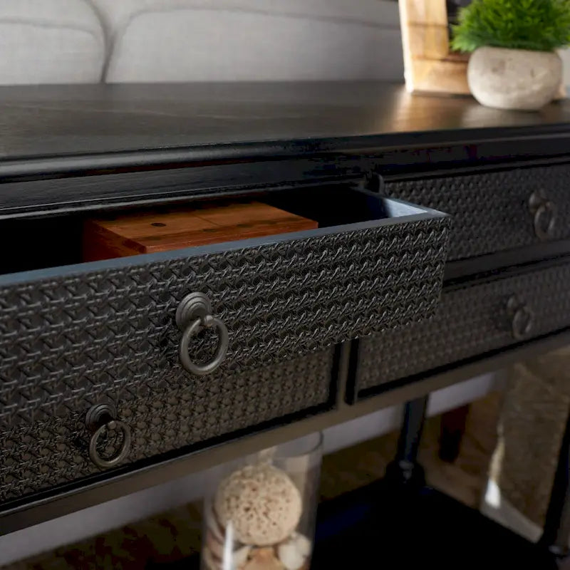 Console 4 tiroirs Blanc / Greige / Noir / Gris vieilli