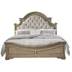 Lit, commode et miroir rembourrés Blanc antique / Bisque patiné – Grand lit/Très grand lit
