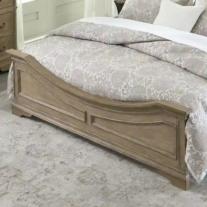 Lit, commode et miroir rembourrés Blanc antique / Bisque patiné – Grand lit/Très grand lit
