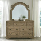Lit, commode et miroir rembourrés Blanc antique / Bisque patiné – Grand lit/Très grand lit