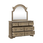 Lit, commode et miroir rembourrés Blanc antique / Bisque patiné – Grand lit/Très grand lit