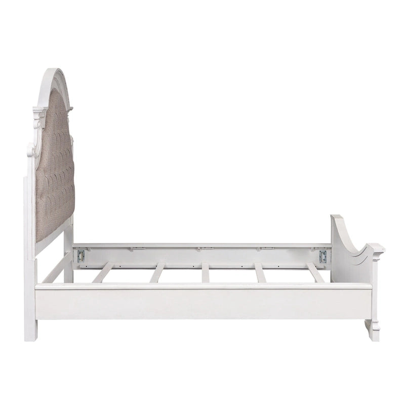 Lit, commode et miroir rembourrés Blanc antique / Bisque patiné – Grand lit/Très grand lit