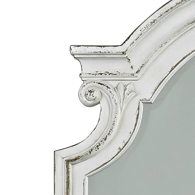 Lit, commode et miroir rembourrés Blanc antique / Bisque patiné – Grand lit/Très grand lit