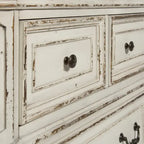Lit, commode et miroir rembourrés Blanc antique / Bisque patiné – Grand lit/Très grand lit