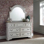 Lit, commode et miroir rembourrés Blanc antique / Bisque patiné – Grand lit/Très grand lit