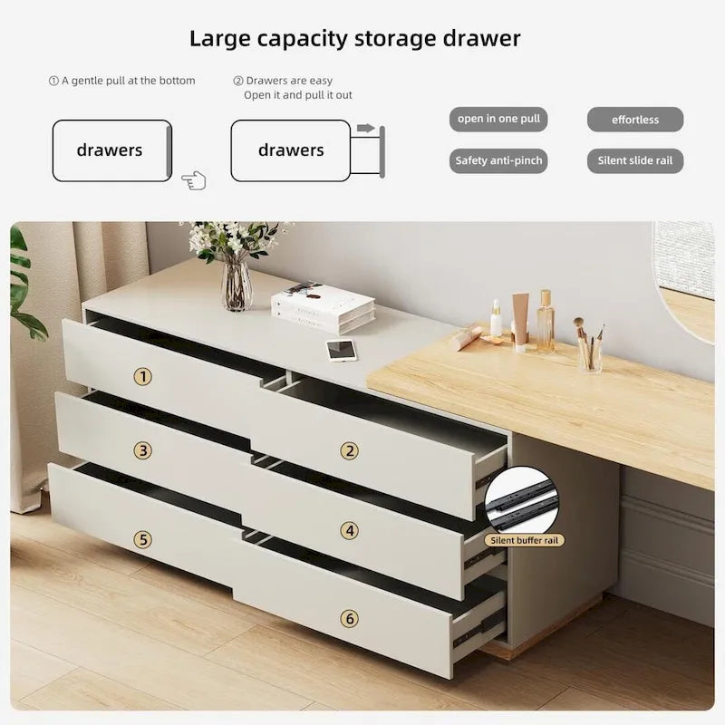 Bureau d'angle en L et coiffeuse à 6 tiroirs, blanc, pour une personne