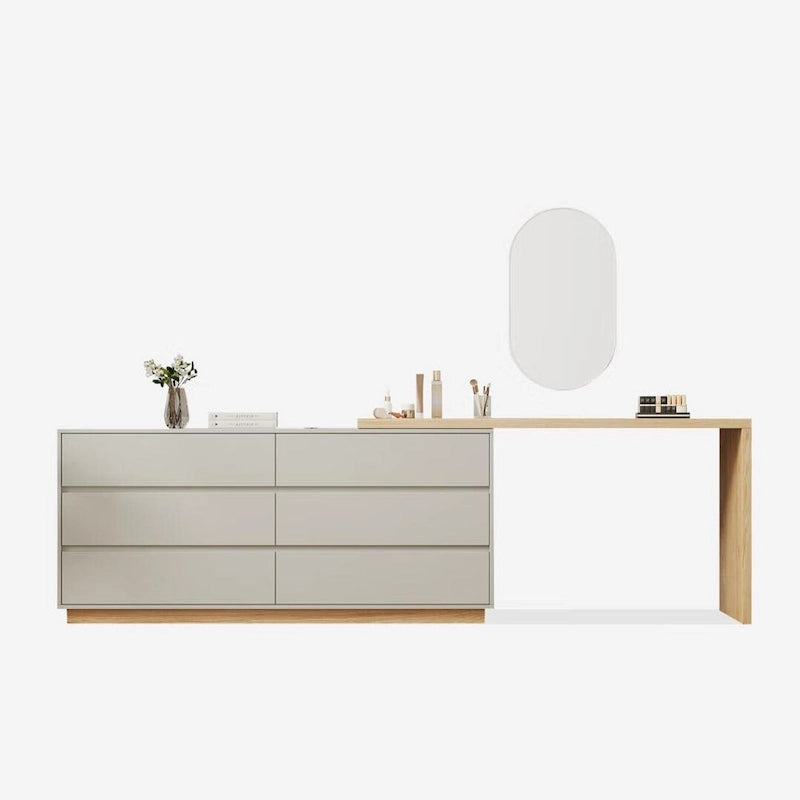 Bureau d'angle en L et coiffeuse à 6 tiroirs, blanc, pour une personne