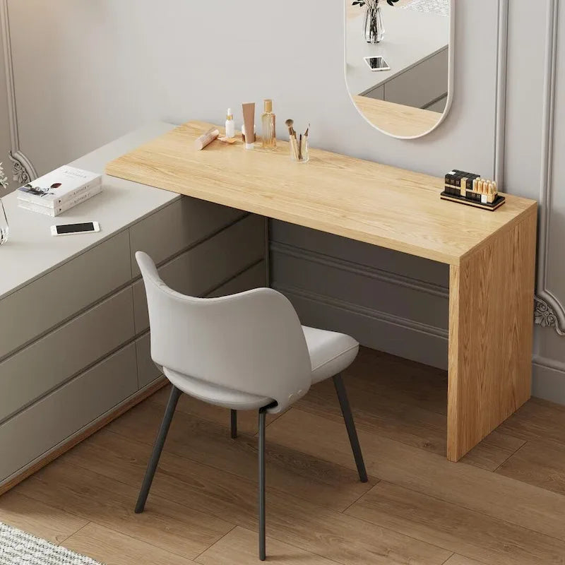 Bureau d'angle en L et coiffeuse à 6 tiroirs, blanc, pour une personne