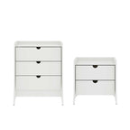Ensemble commode et table de chevet 2 pièces blanc, style Mid-Century Modern