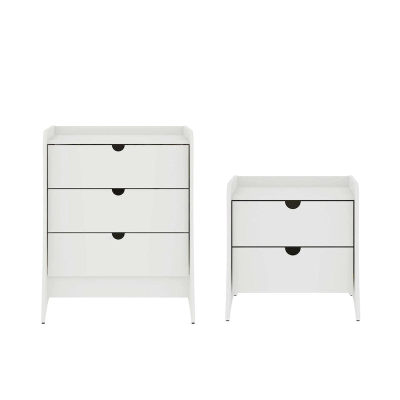 Ensemble commode et table de chevet 2 pièces blanc, style Mid-Century Modern