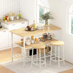 Îlot de cuisine blanc/marron vieilli/marron/beige avec 2 tabourets et étagères ouvertes