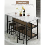 Îlot de cuisine blanc/marron vieilli/marron/beige avec 2 tabourets et étagères ouvertes