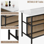 Îlot de cuisine blanc/marron vieilli/marron/beige avec 2 tabourets et étagères ouvertes