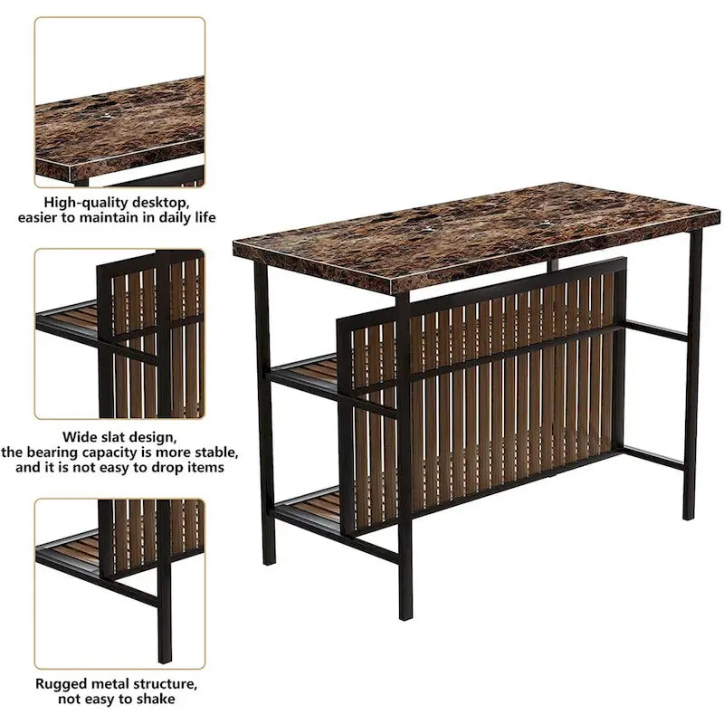 Îlot de cuisine blanc/marron vieilli/marron/beige avec 2 tabourets et étagères ouvertes
