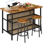 Îlot de cuisine blanc/marron vieilli/marron/beige avec 2 tabourets et étagères ouvertes