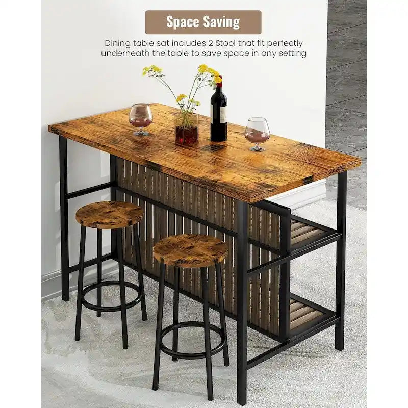 Îlot de cuisine blanc/marron vieilli/marron/beige avec 2 tabourets et étagères ouvertes