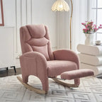 Fauteuil à bascule 1 place avec repose-pieds en tissu Teddy et lin Rose/Ivoire/Gris/Vert/Beige