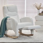 Fauteuil à bascule 1 place avec repose-pieds en tissu Teddy et lin Rose/Ivoire/Gris/Vert/Beige