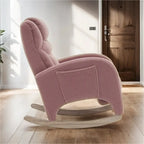 Fauteuil à bascule 1 place avec repose-pieds en tissu Teddy et lin Rose/Ivoire/Gris/Vert/Beige