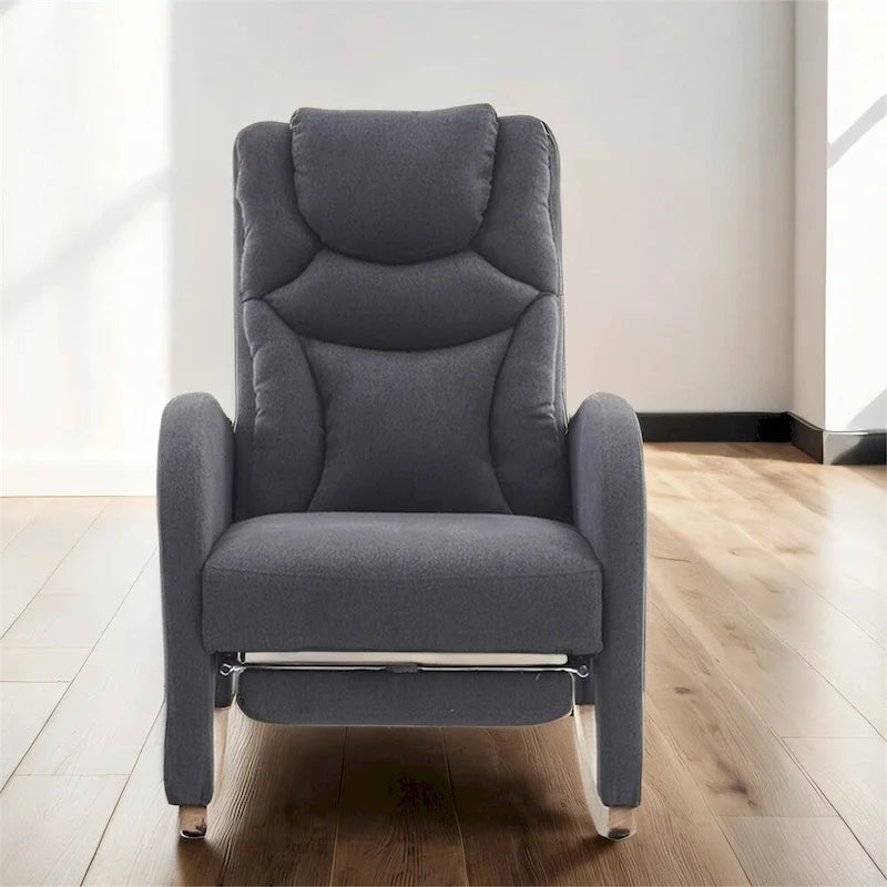 Fauteuil à bascule 1 place avec repose-pieds en tissu Teddy et lin Rose/Ivoire/Gris/Vert/Beige