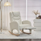 Fauteuil à bascule 1 place avec repose-pieds en tissu Teddy et lin Rose/Ivoire/Gris/Vert/Beige
