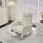 Fauteuil à bascule 1 place avec repose-pieds en tissu Teddy et lin Rose/Ivoire/Gris/Vert/Beige