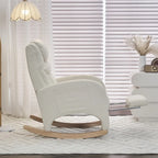 Fauteuil à bascule 1 place avec repose-pieds en tissu Teddy et lin Rose/Ivoire/Gris/Vert/Beige