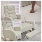 Fauteuil à bascule 1 place avec repose-pieds en tissu Teddy et lin Rose/Ivoire/Gris/Vert/Beige