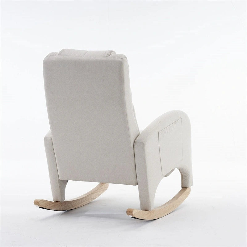 Fauteuil à bascule 1 place avec repose-pieds en tissu Teddy et lin Rose/Ivoire/Gris/Vert/Beige