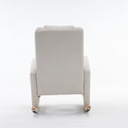 Fauteuil à bascule 1 place avec repose-pieds en tissu Teddy et lin Rose/Ivoire/Gris/Vert/Beige