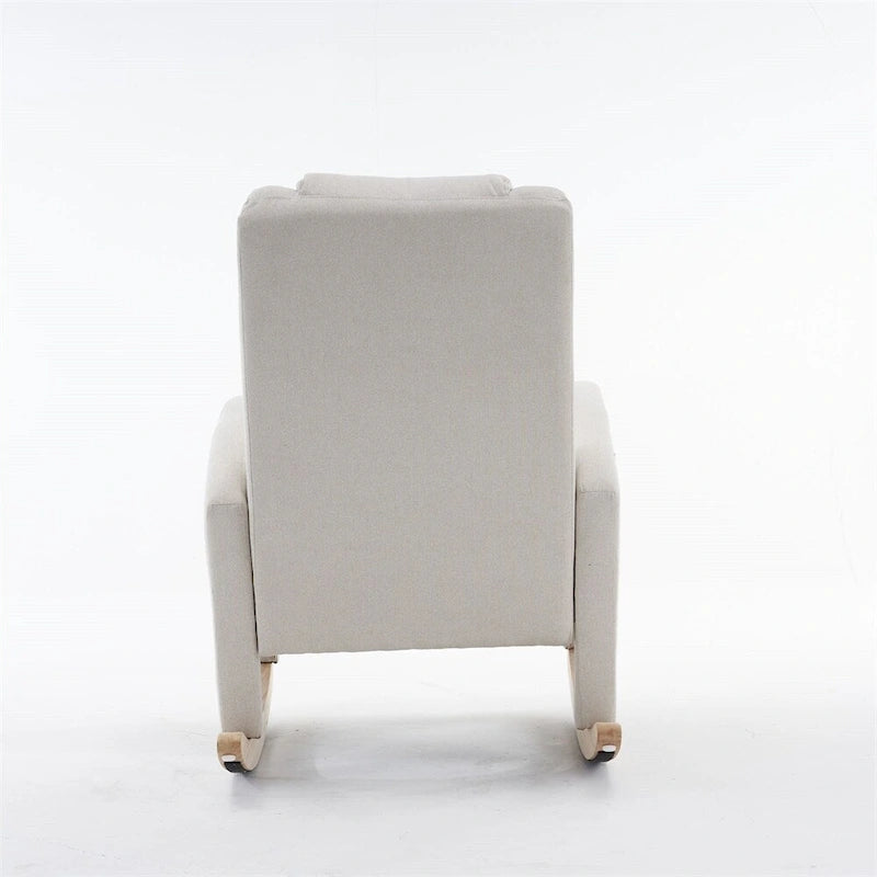 Fauteuil à bascule 1 place avec repose-pieds en tissu Teddy et lin Rose/Ivoire/Gris/Vert/Beige