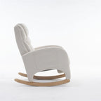Fauteuil à bascule 1 place avec repose-pieds en tissu Teddy et lin Rose/Ivoire/Gris/Vert/Beige