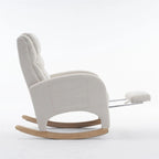 Fauteuil à bascule 1 place avec repose-pieds en tissu Teddy et lin Rose/Ivoire/Gris/Vert/Beige