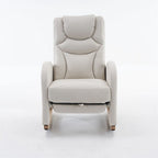 Fauteuil à bascule 1 place avec repose-pieds en tissu Teddy et lin Rose/Ivoire/Gris/Vert/Beige