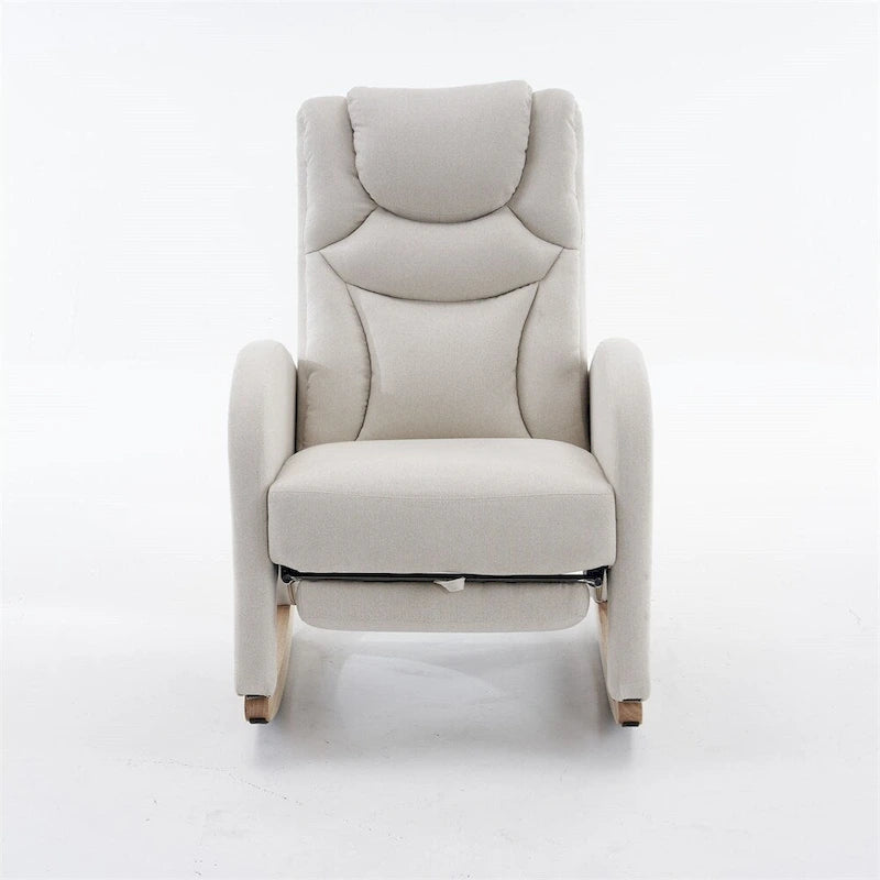 Fauteuil à bascule 1 place avec repose-pieds en tissu Teddy et lin Rose/Ivoire/Gris/Vert/Beige