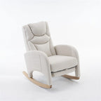Fauteuil à bascule 1 place avec repose-pieds en tissu Teddy et lin Rose/Ivoire/Gris/Vert/Beige