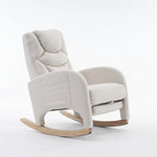 Fauteuil à bascule 1 place avec repose-pieds en tissu Teddy et lin Rose/Ivoire/Gris/Vert/Beige