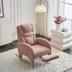 Fauteuil à bascule 1 place avec repose-pieds en tissu Teddy et lin Rose/Ivoire/Gris/Vert/Beige