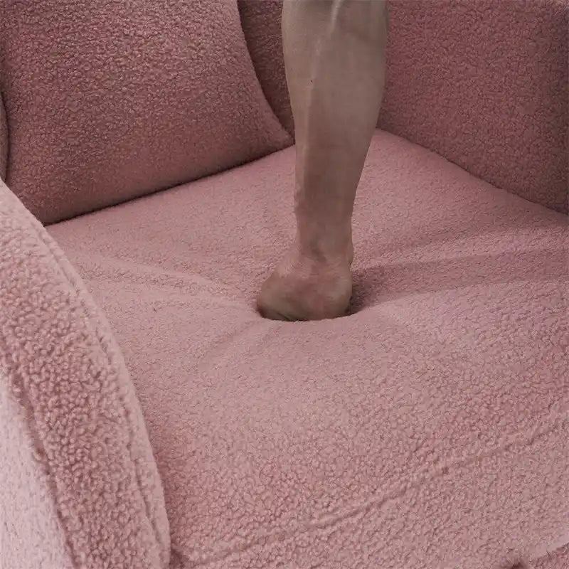Fauteuil à bascule 1 place avec repose-pieds en tissu Teddy et lin Rose/Ivoire/Gris/Vert/Beige