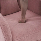 Fauteuil à bascule 1 place avec repose-pieds en tissu Teddy et lin Rose/Ivoire/Gris/Vert/Beige