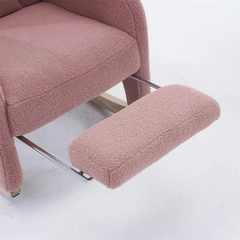 Fauteuil à bascule 1 place avec repose-pieds en tissu Teddy et lin Rose/Ivoire/Gris/Vert/Beige